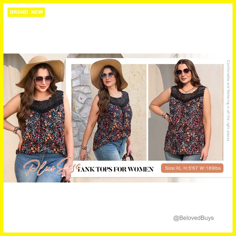 Loose Fit Lace Crochet Boho Tank Top Sleeveless Pleated Tunic Summer - Picture 6 of 7